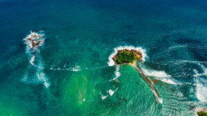 Aerial view of small island, Southern Province, Sri Lanka
