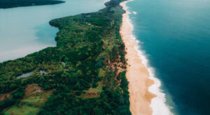 Zenithal view of a deserted beach in Batticaloa. Sri Lanka.